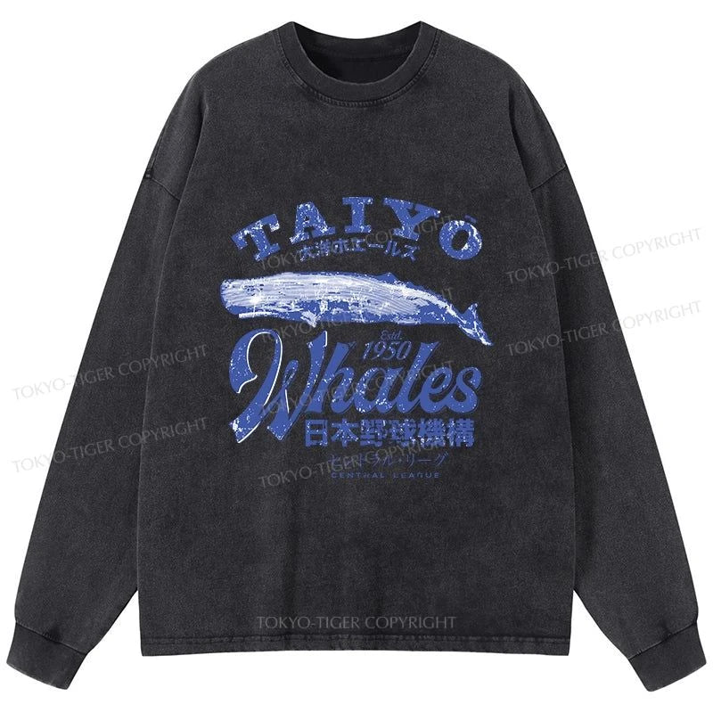 Tokyo-Tiger Japan Taiyo Whales Washed Long Sleeve T-Shirt