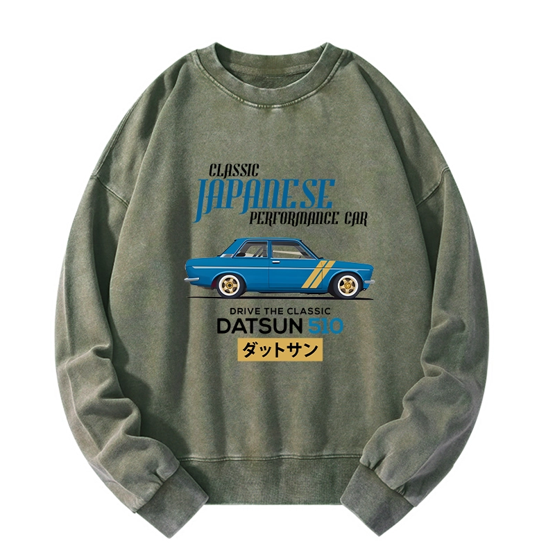 Tokyo-Tiger Datsun 510 - Classic Japanese Car Washed Sweatshirt