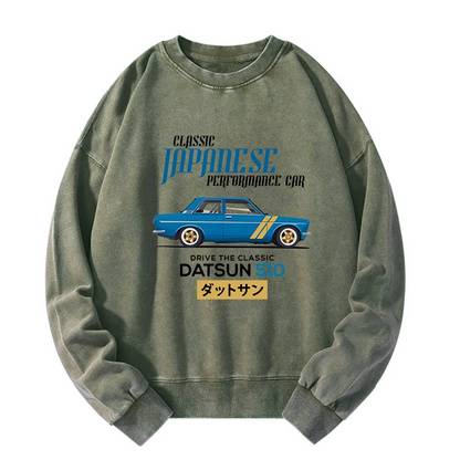 Tokyo-Tiger Datsun 510 - Classic Japanese Car Washed Sweatshirt