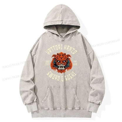 Tokyo-Tiger Japanese Hattori Hanzo Prints Washed Hoodie