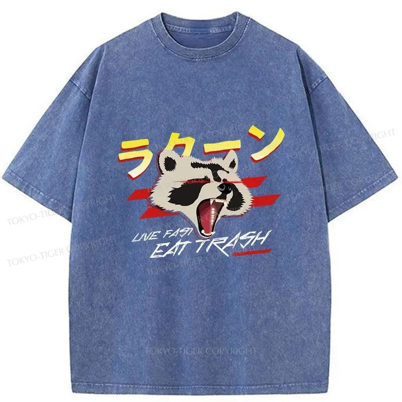 Tokyo-Tiger Live Fast Eat Trash Japanese Washed T-Shirt