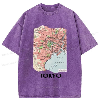 Tokyo-Tiger Tokyo City Vintage Map Washed T-Shirt