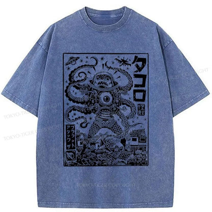 Tokyo-Tiger Scary Sea Monster Washed T-Shirt