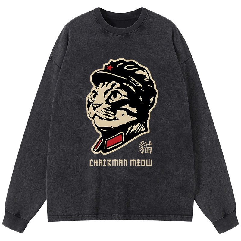 Tokyo-Tiger Chinese Spirit Cat Washed Long Sleeve T-Shirt