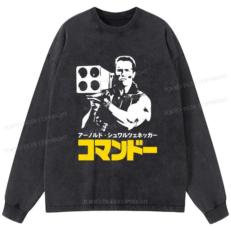 Tokyo-Tiger Commando In Japanese Washed Long Sleeve T-Shirt