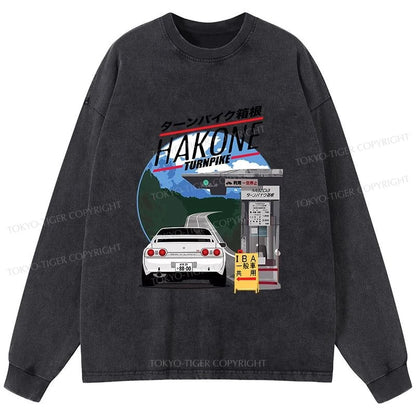 Tokyo-Tiger Hakone Nissan Skyline R32 JDM Washed Long Sleeve T-Shirt