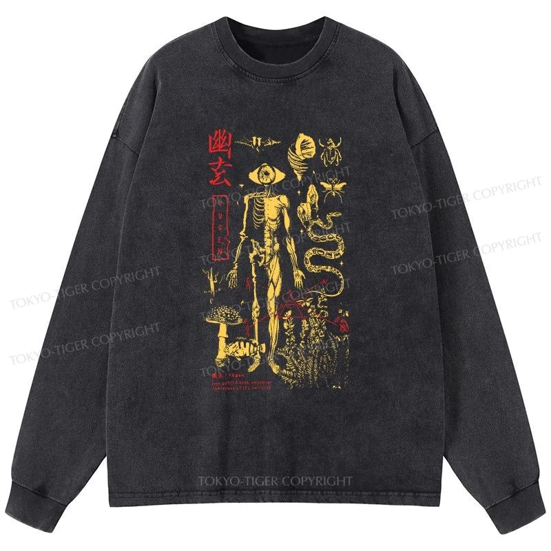 Tokyo-Tiger Spooky Ghost Japanese Washed Long Sleeve T-Shirt