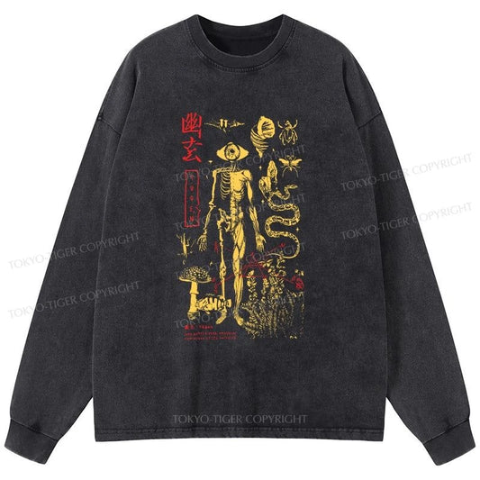 Tokyo-Tiger Spooky Ghost Japanese Washed Long Sleeve T-Shirt