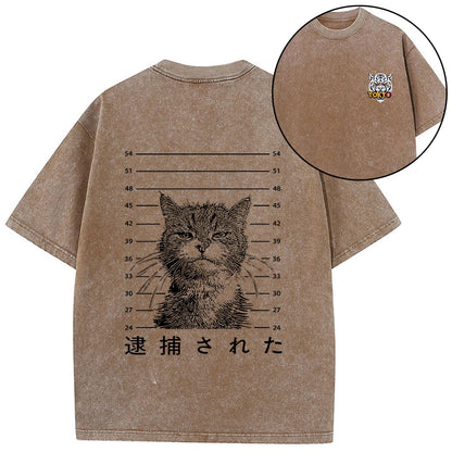 Tokyo-Tiger Cat That Was Arrested Front Back Washed T-Shirt