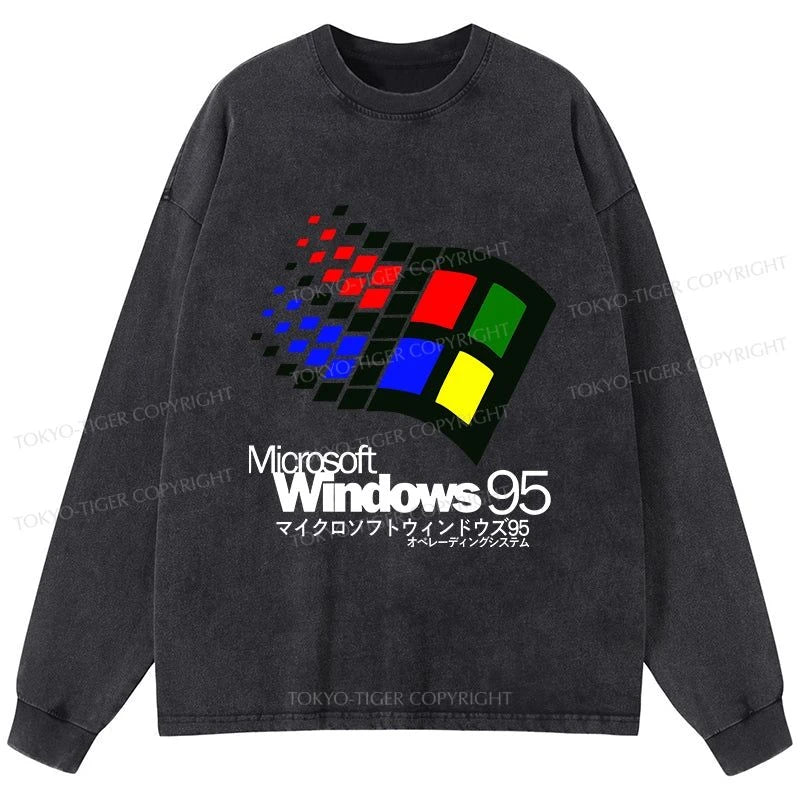 Tokyo-Tiger Windows 95 Logo Washed Long Sleeve T-Shirt