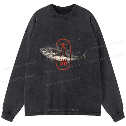 Tokyo-Tiger Oyashima Sushi Logo Washed Long Sleeve T-Shirt