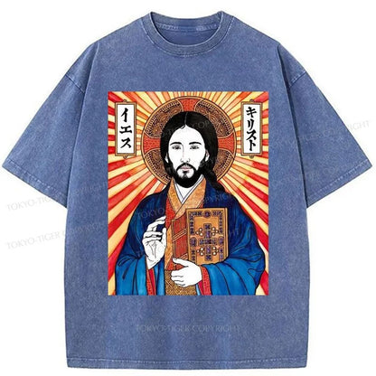 Tokyo-Tiger Japanese Jesus Image Washed T-Shirt