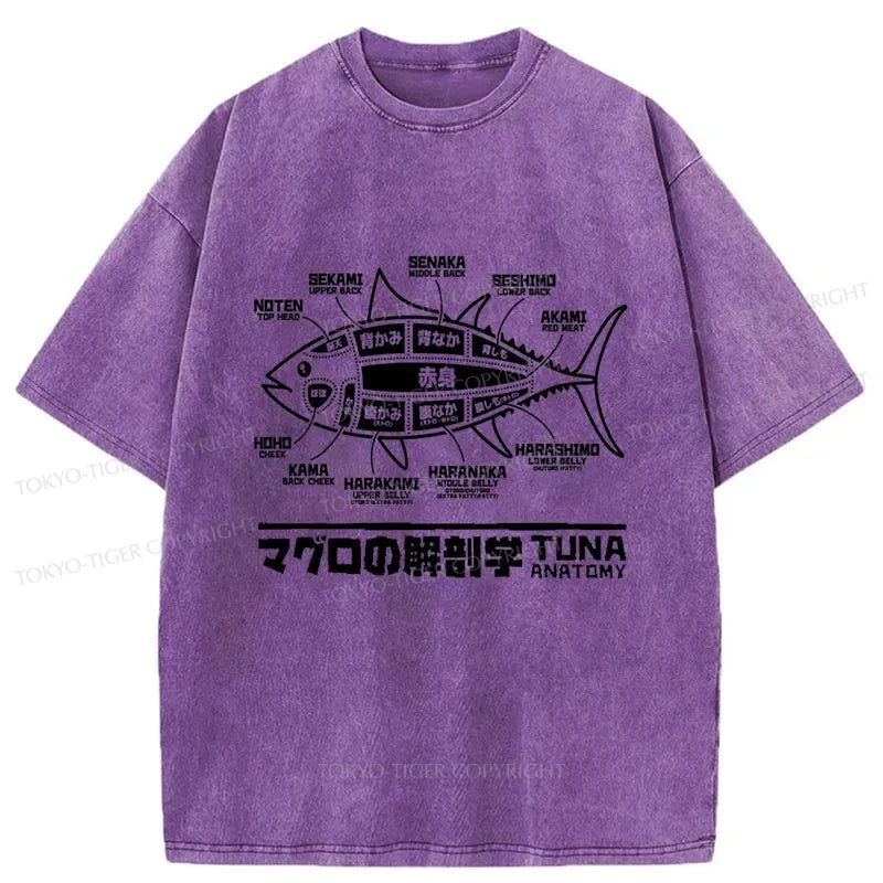 Tokyo-Tiger Tuna Dissection Map Japanese Washed T-Shirt