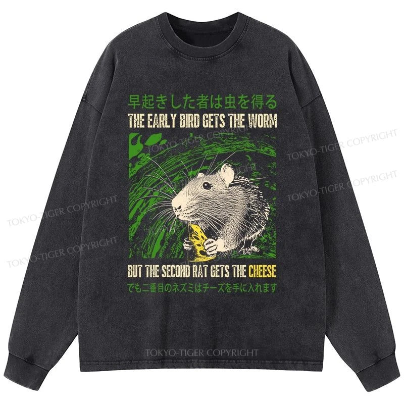 Tokyo-Tiger The Early Bird Gets The Worm Washed Long Sleeve T-Shirt