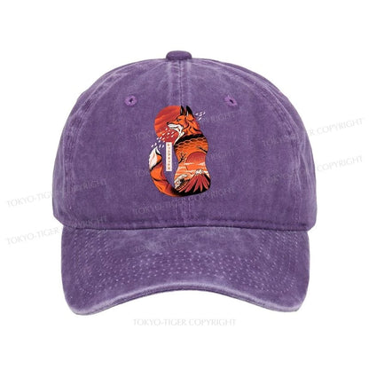 Tokyo-Tiger Japanese Fox KitsuneTattoo Washed Cap