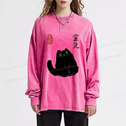 Tokyo-Tiger Black Civet Cat Washed Long Sleeve T-Shirt