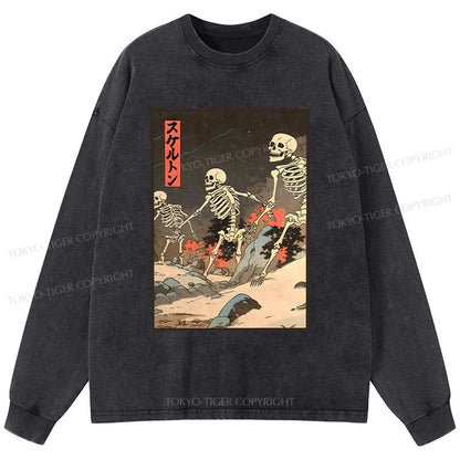 Tokyo-Tiger Japanese Rising Skeletons Washed Long Sleeve T-Shirt