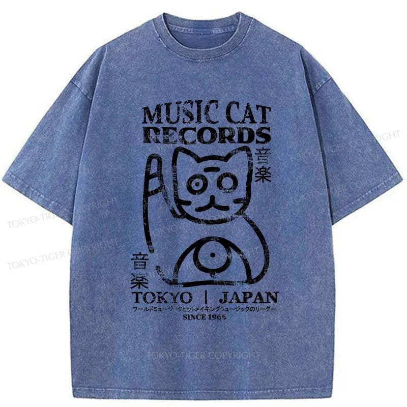 Tokyo-Tiger Music Cat Japanese Washed T-Shirt