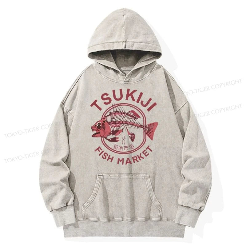 Tokyo-Tiger Tokyo Tsukiji Fish Market Vintage Japan Washed Hoodie