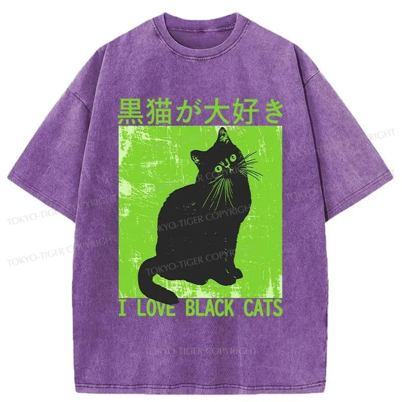 Tokyo-Tiger I Love Black Cats Washed T-Shirt