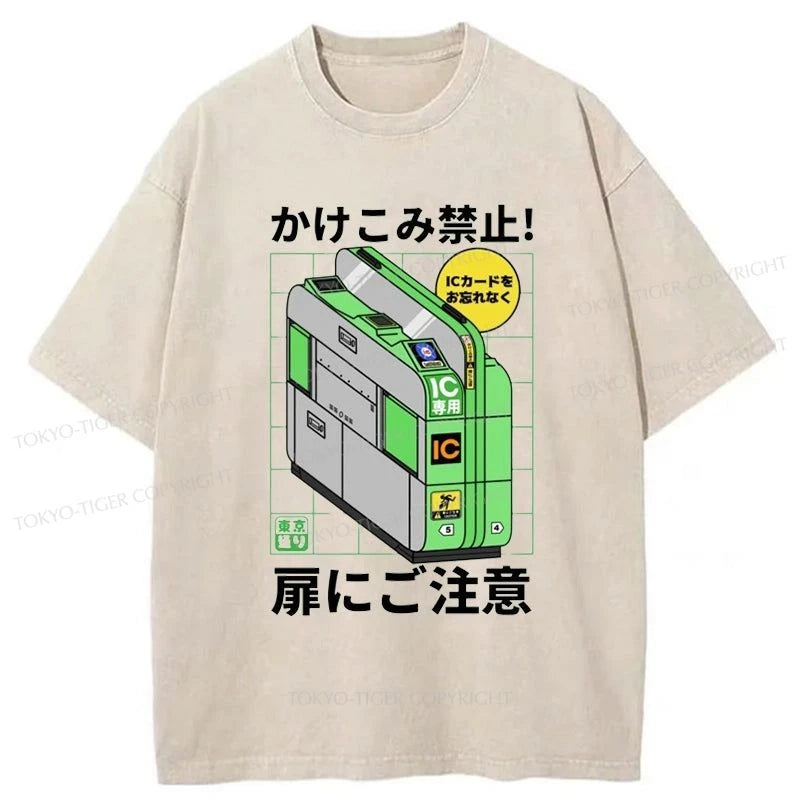 Tokyo-Tiger Train Gate Manga Washed T-Shirt