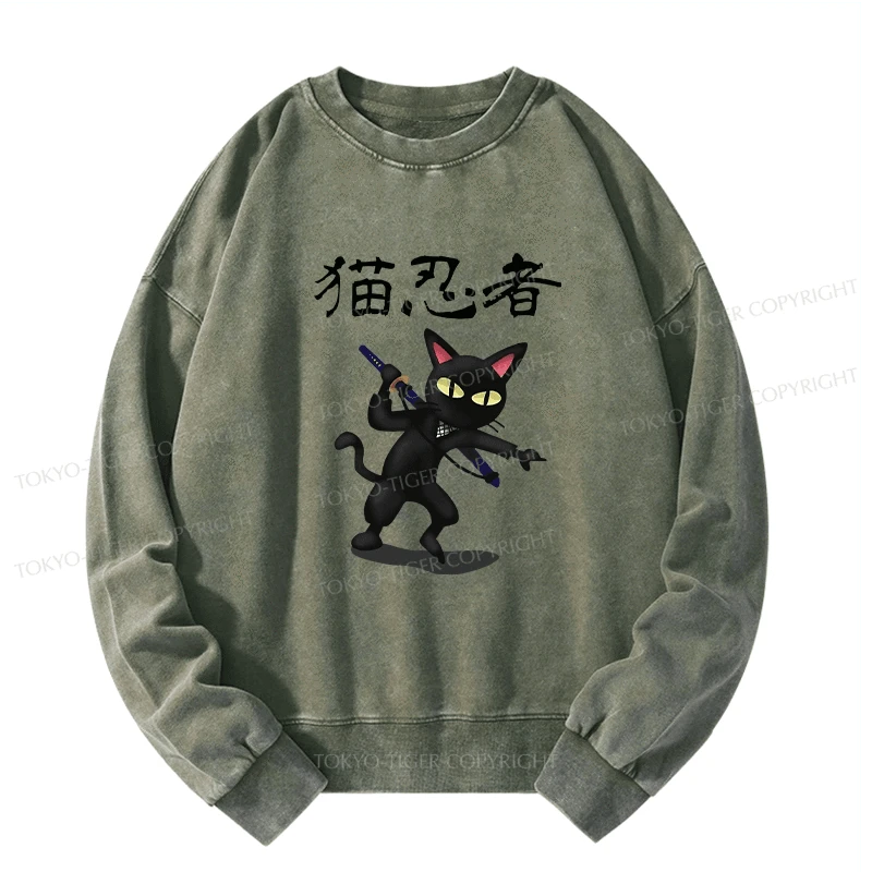 Tokyo-Tiger Ninja Cat Washed Sweatshirt