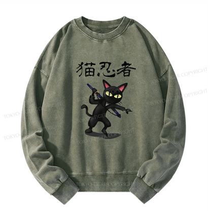 Tokyo-Tiger Ninja Cat Washed Sweatshirt