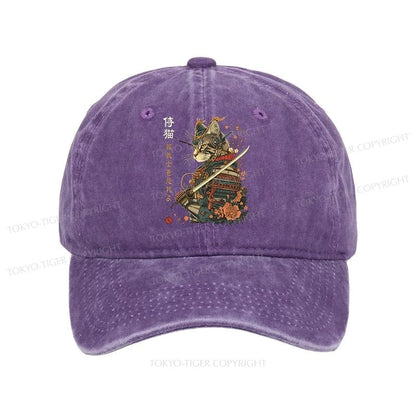 Tokyo-Tiger Cat Samurai Japanese Art Washed Cap