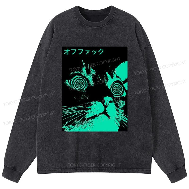 Tokyo-Tiger Cool Cat Japanese Washed Long Sleeve T-Shirt