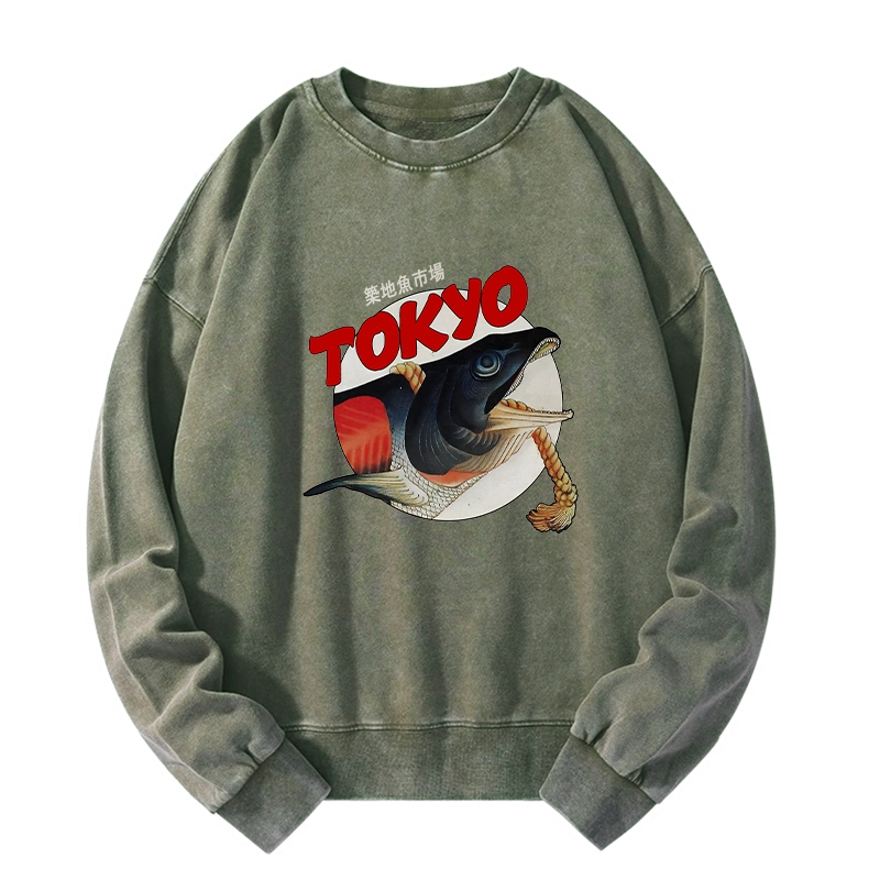 Tokyo-Tiger Vintage Japanese Tsukiji Fish Market Washed Sweatshirt