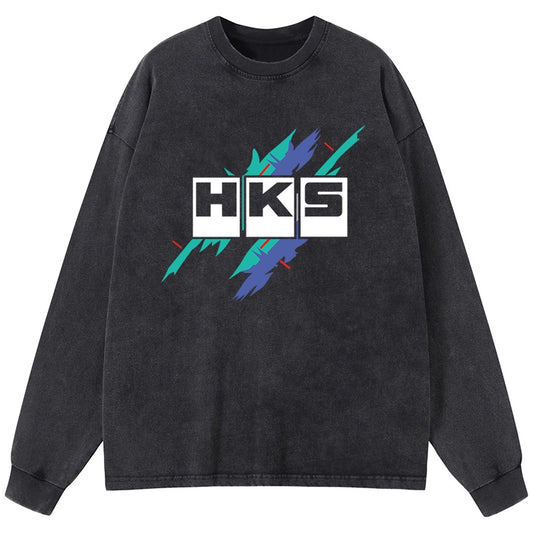 Tokyo-Tiger HKS Drifting Drag JDM Washed Long Sleeve T-Shirt