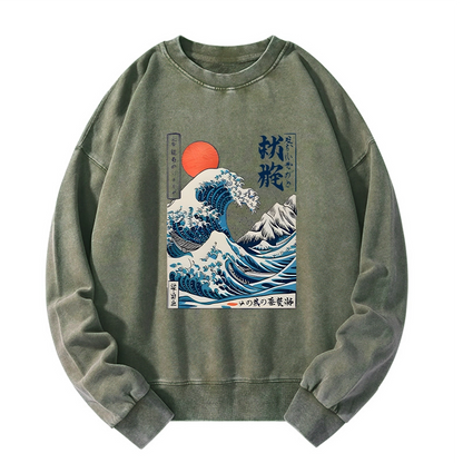 Tokyo-Tiger Ukiyo-e Ocean Waves Japan Washed Sweatshirt