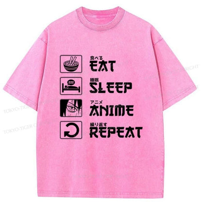 Tokyo-Tiger EAT SLEEP ANIME REPEAT Washed T-Shirt