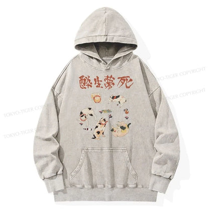 Tokyo-Tiger Drunken Cats Washed Hoodie