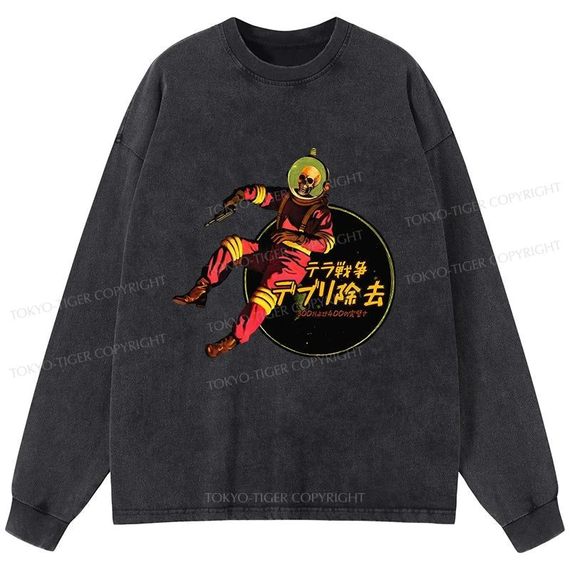 Tokyo-Tiger Skeleton Astronaut Washed Long Sleeve T-Shirt