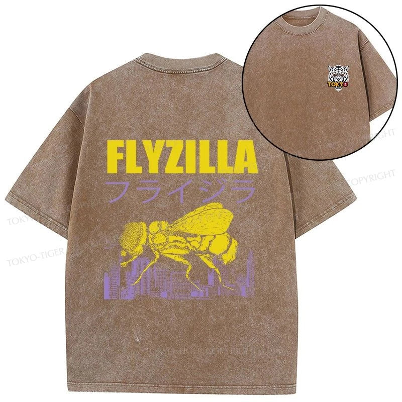 Tokyo-Tiger Giant Fly Japanese Front Back Washed T-Shirt