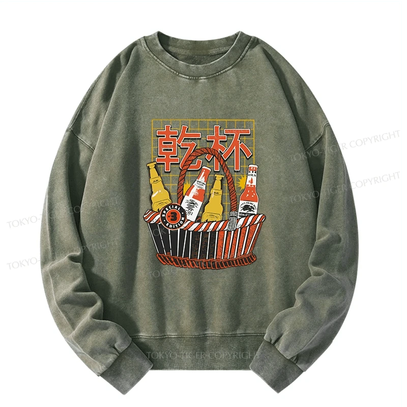 Tokyo-Tiger Have A Beer Together Washed Sweatshirt