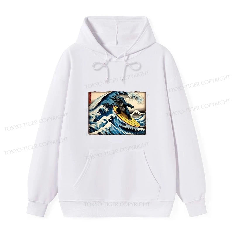 Tokyo-Tiger Dinosaur Surfing Japanese Classic Hoodie