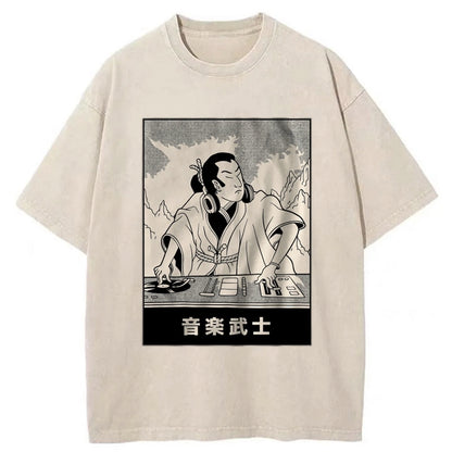 Tokyo-Tiger Samurai DJ Funny Washed T-Shirt