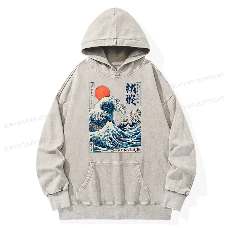 Tokyo-Tiger Ukiyo-e Ocean Waves Japan Washed Hoodie