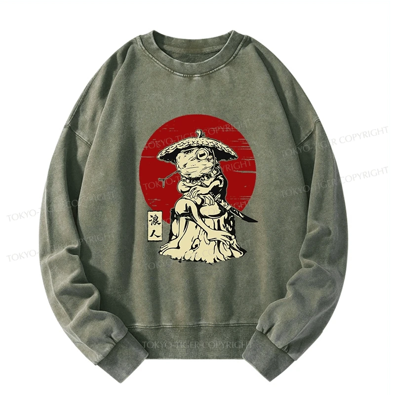 Tokyo-Tiger Rounin Japanese Frog Samurai Washed Sweatshirt