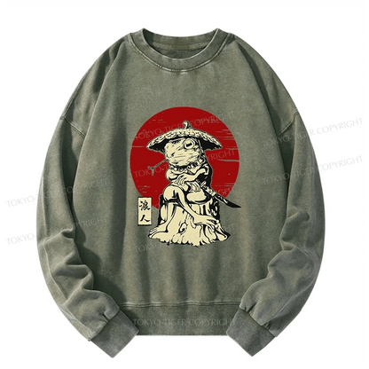 Tokyo-Tiger Rounin Japanese Frog Samurai Washed Sweatshirt