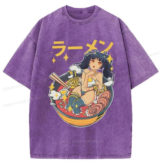 Tokyo-Tiger Girls And Ramen Washed T-Shirt