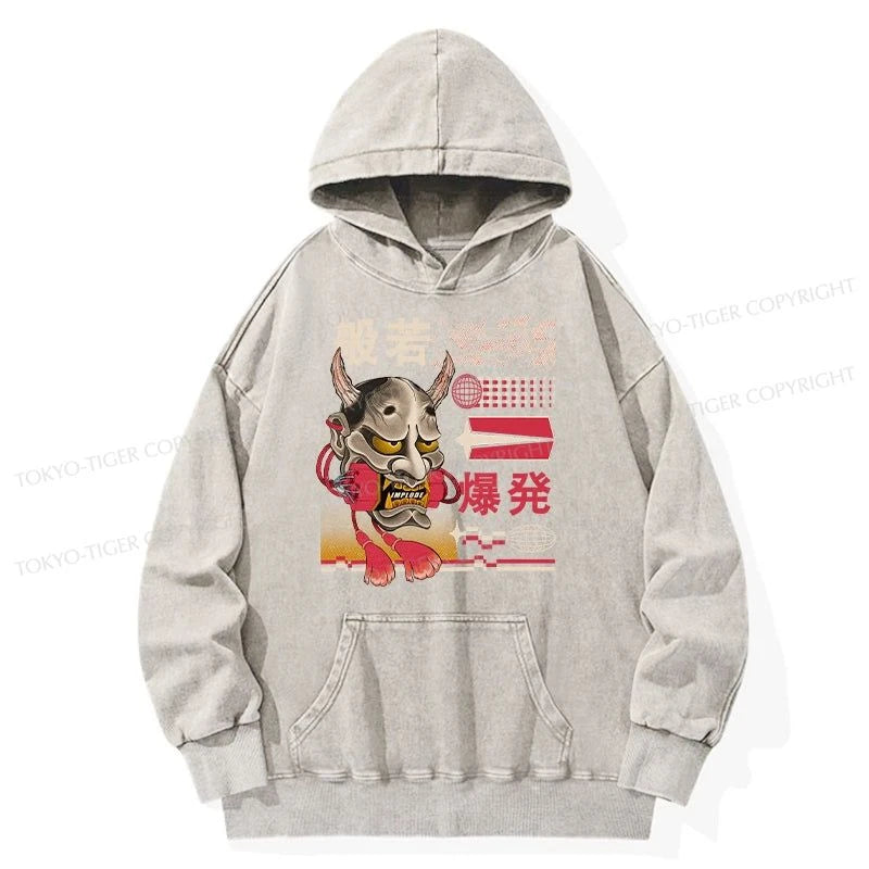 Tokyo-Tiger Hannya Mask Japanese Washed Hoodie