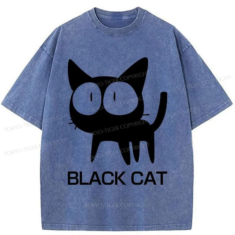 Tokyo-Tiger Black Cat Japanese Washed T-Shirt