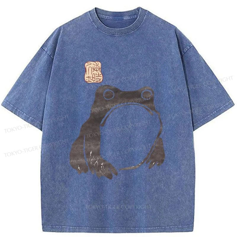 Tokyo-Tiger Matsumoto Hoji Woodblock Print Frog Washed T-Shirt