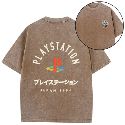 Tokyo-Tiger PlayStation Logo Japan Front Back Washed T-Shirt