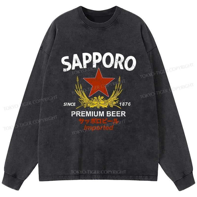 Tokyo-Tiger Sapporo Beer Essential Washed Long Sleeve T-Shirt