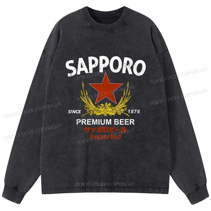 Tokyo-Tiger Sapporo Beer Essential Washed Long Sleeve T-Shirt