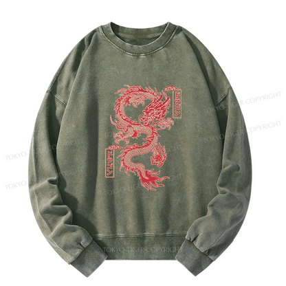 Tokyo-Tiger Dragon With Ball Totem Washed Sweatshirt